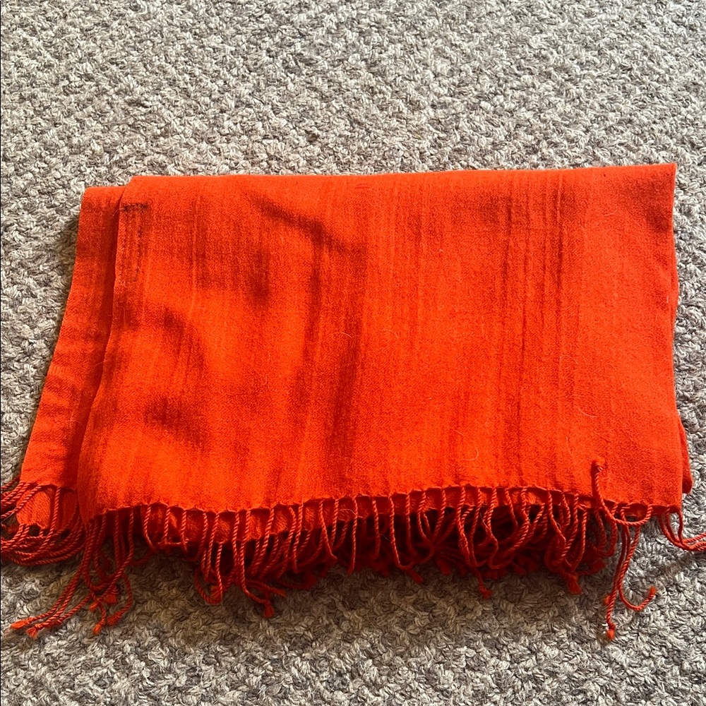 🧡 Sacred Threads 100% Wool Fringe Scarf | Vibrant Orange | Made in India